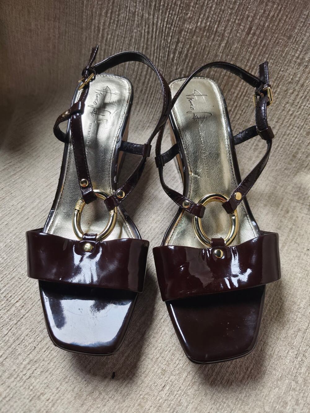 Franco Sarto Artist's Collection Patent Cork Platform Wedge Sandals Women 9.5